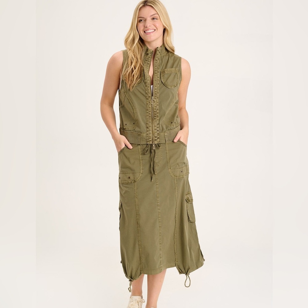 XCVI Castalina Poplin Cargo Midi Women's Skirt, Green